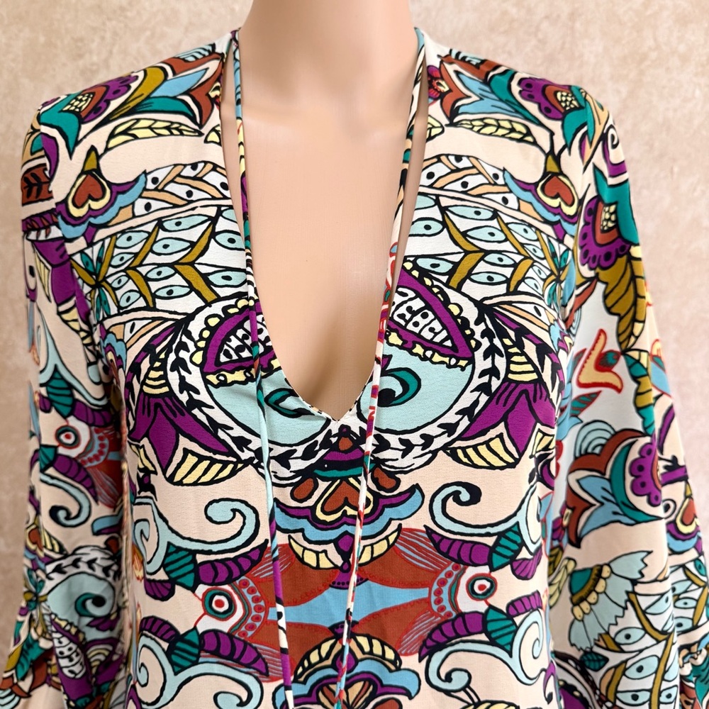NWOT Zara ethnic tribal print midi flowy dress/Fall season dress size XS - Picture 12 of 14